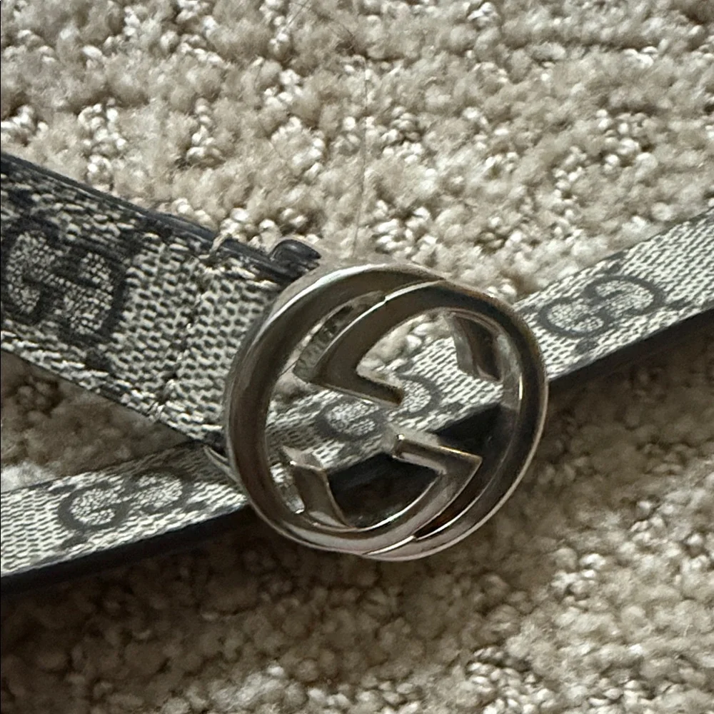 Designer Monogram Belt with Gold Buckle (Gucci)